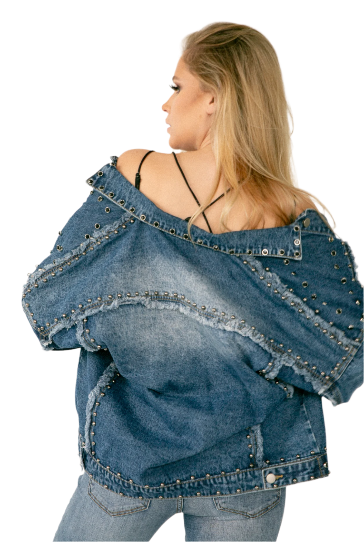 Denim Oversized Jacket with Studs