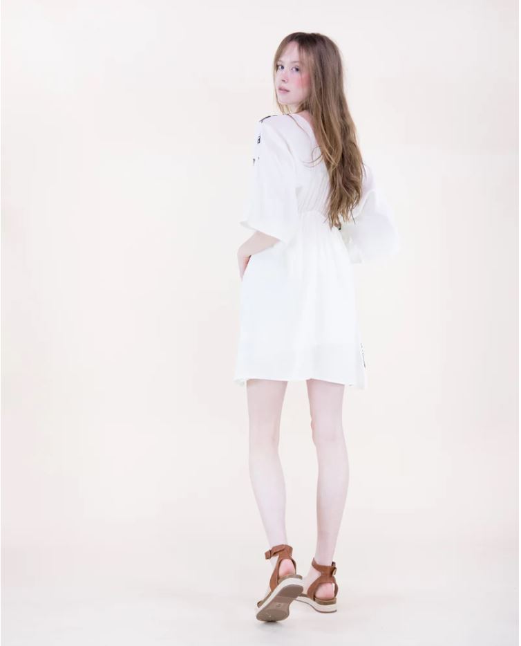 Flora Artisan Embroidered Kimono Sleeve Midi Dress