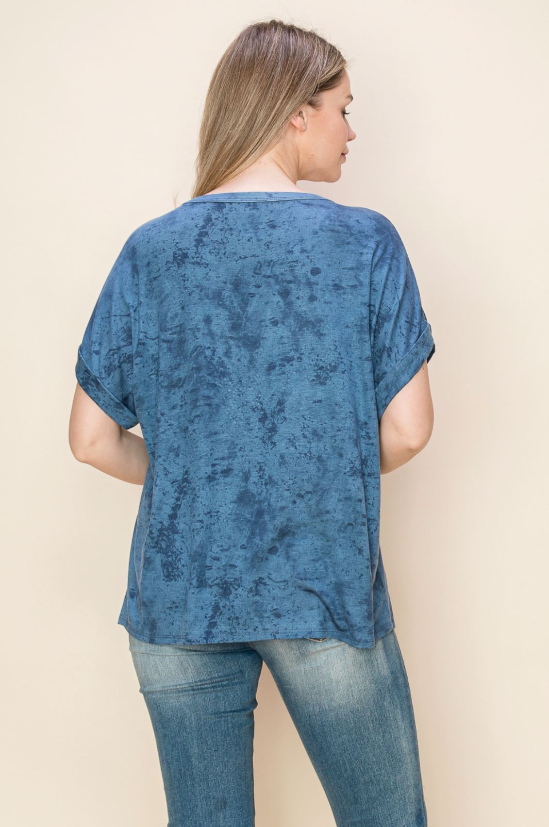 Tie Dye Silk Print S/S Top with Stones