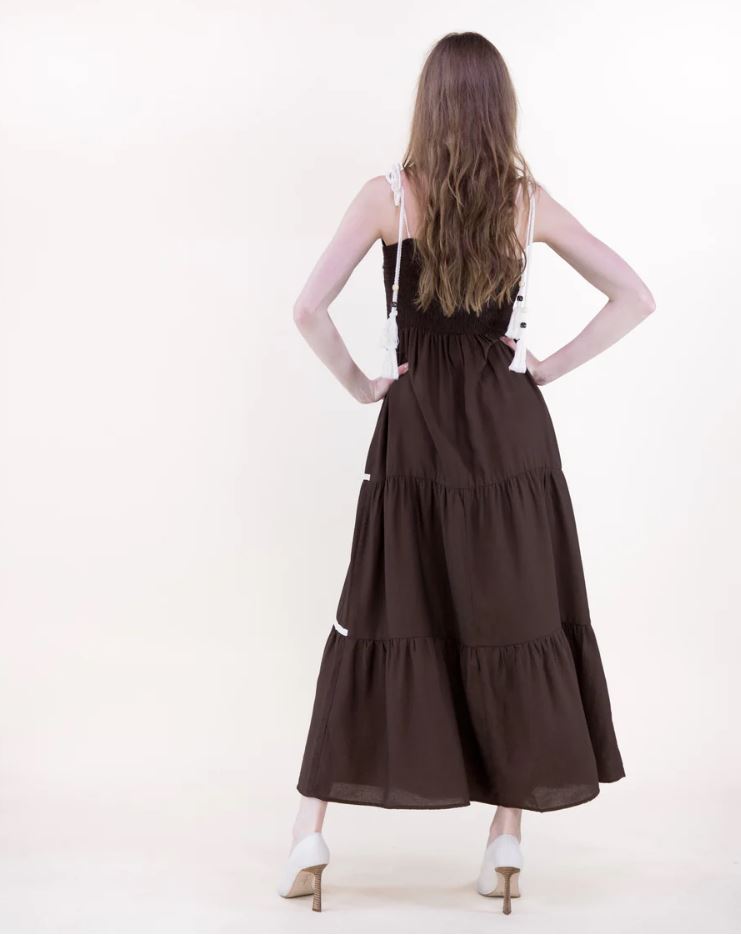 Medallion Embroidered Bodice Rope Strap Maxi Dress