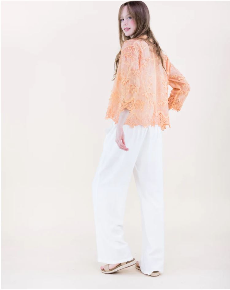 Floral Applique Lace Hem Embroidered Shirt