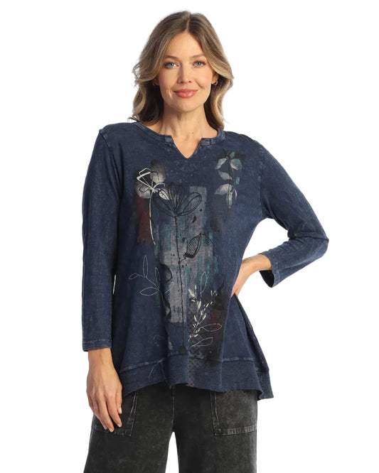 Mineral Washed Notched Neck Top - Antigua
