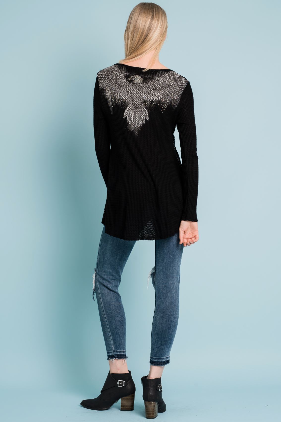 L/S Hi Lo Top with Eagle Wings and Rhinestones