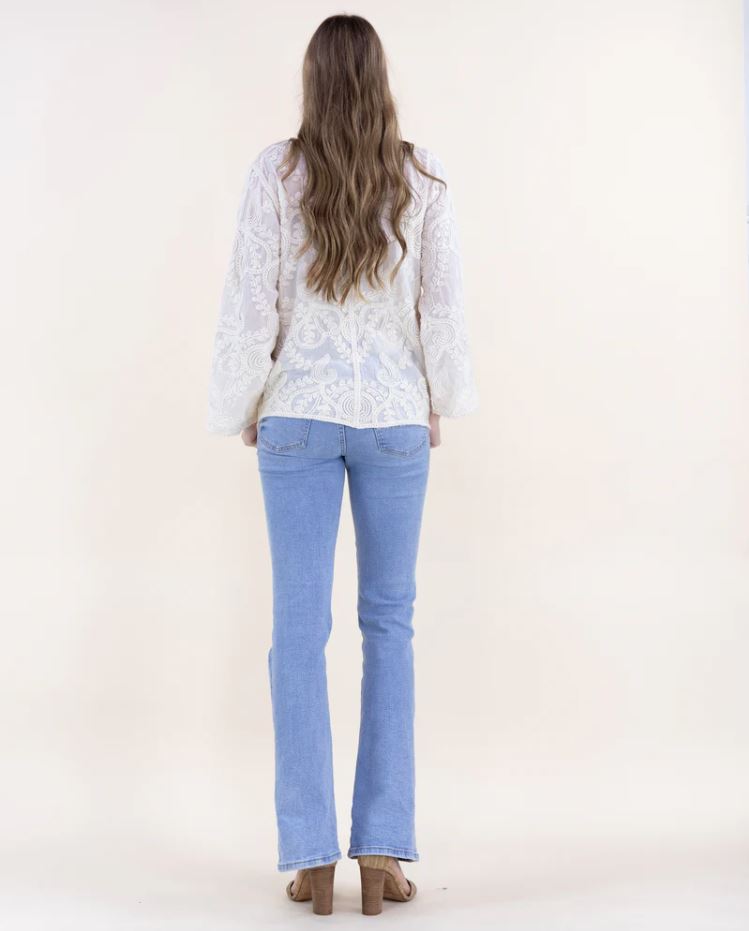Embroidered Crew Neck Button Up Shirt