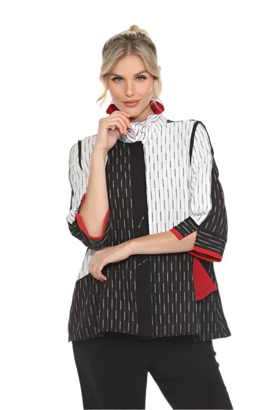 3/4 Sleeve Print Button Up Jacket Wire Collar