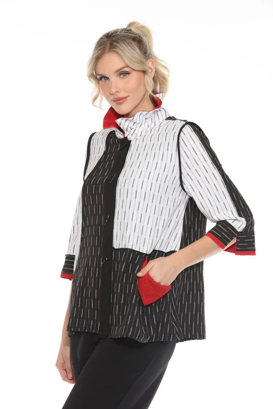 3/4 Sleeve Print Button Up Jacket Wire Collar