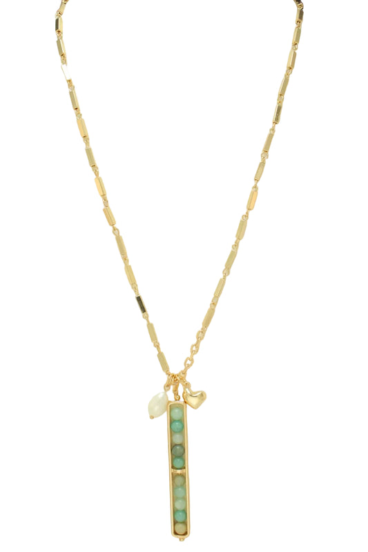 Long Necklace with Heart/Pearl and Beads Charms