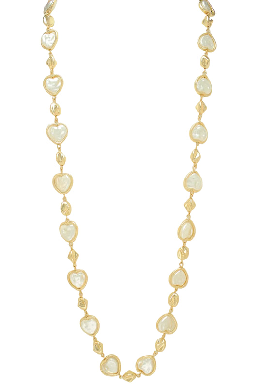 Long Necklace with Pearl Hearts and Beads