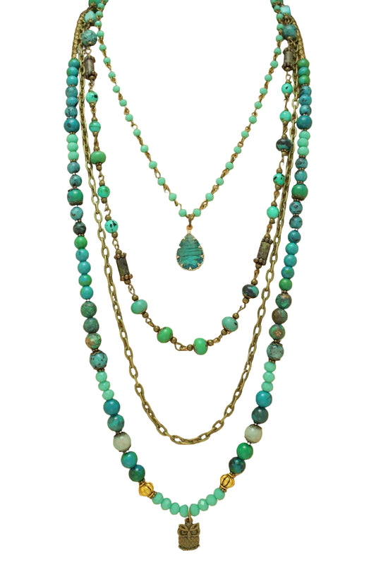 Multistrand Beaded Necklace with Owl