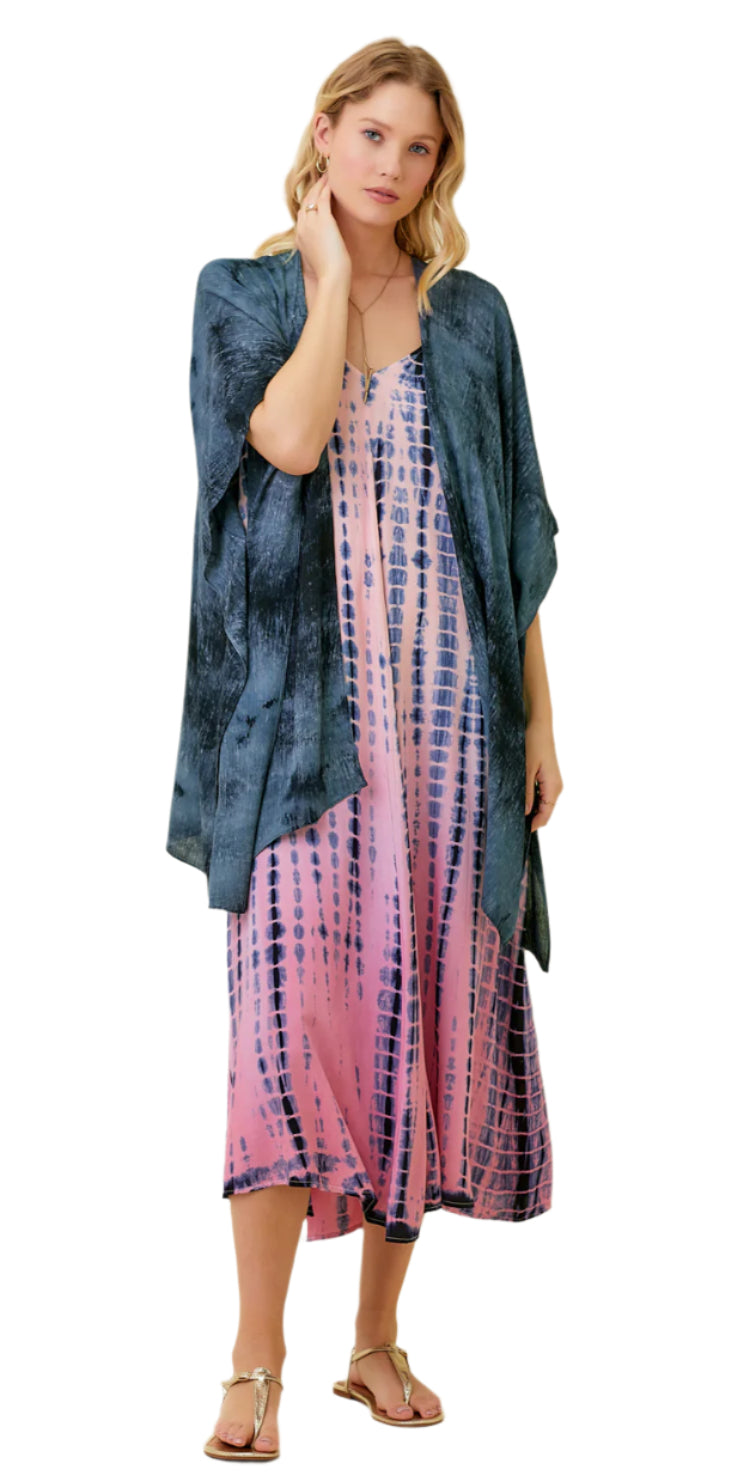Tie Dye Print Crinkle Kimono