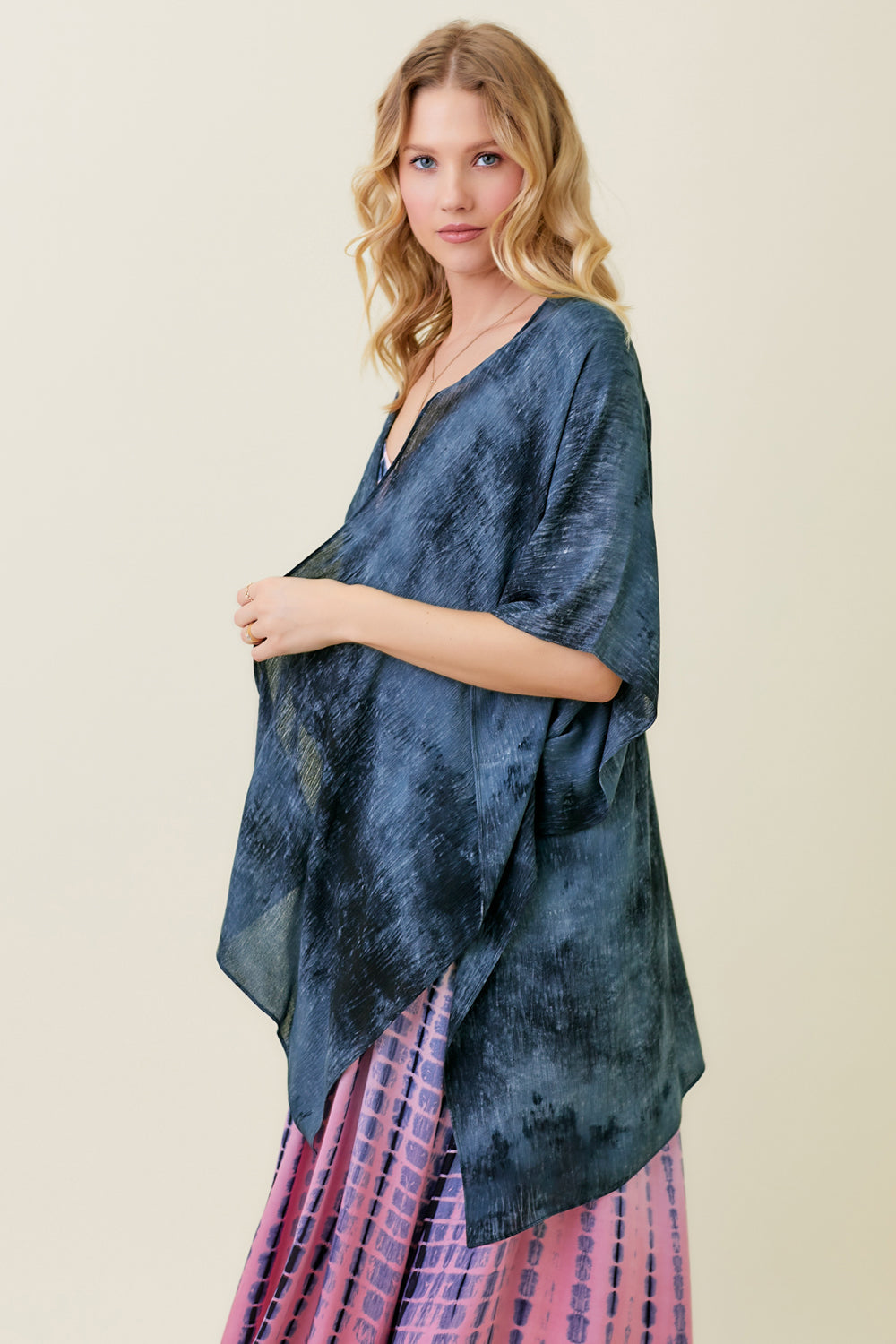 Tie Dye Print Crinkle Kimono