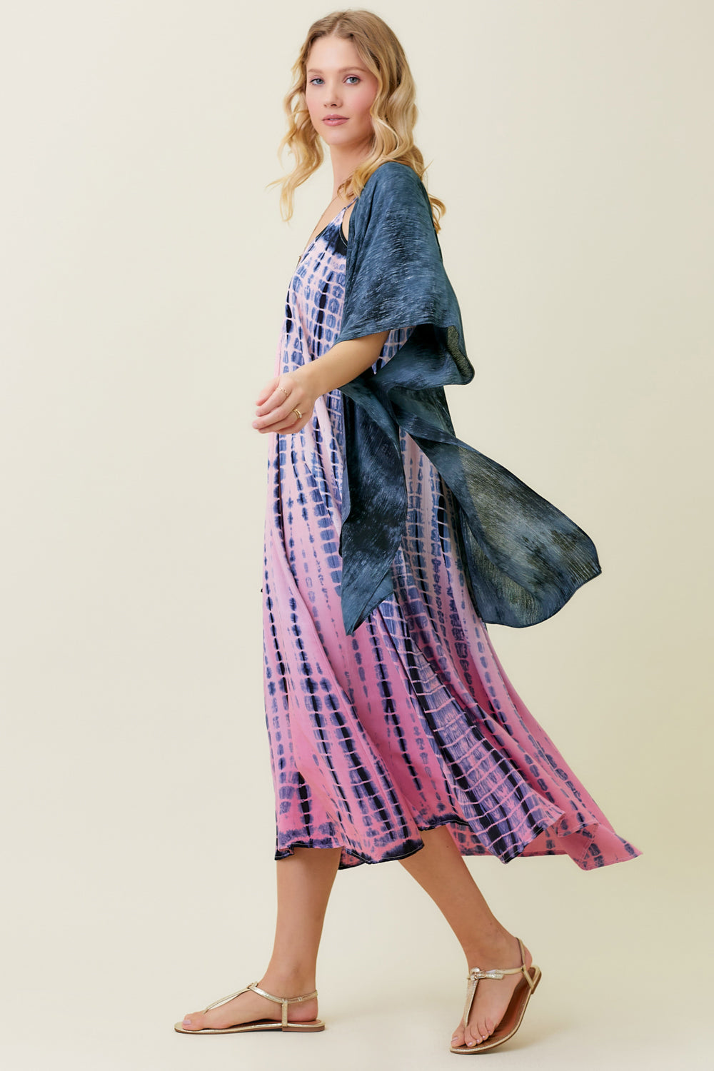 Tie Dye Print Crinkle Kimono