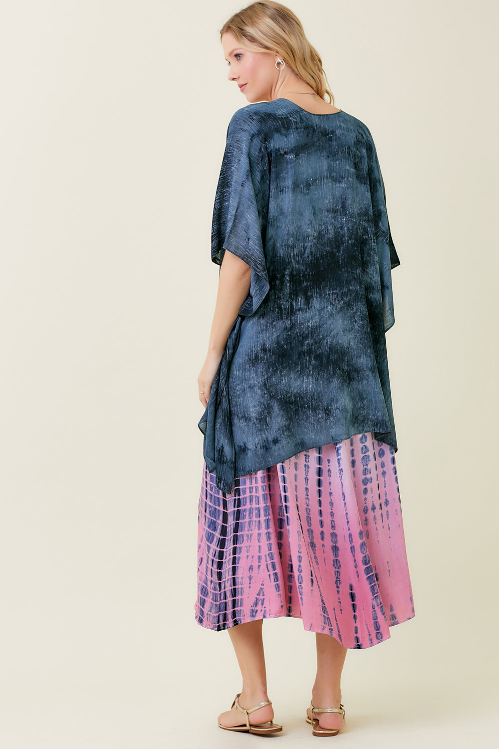 Tie Dye Print Crinkle Kimono