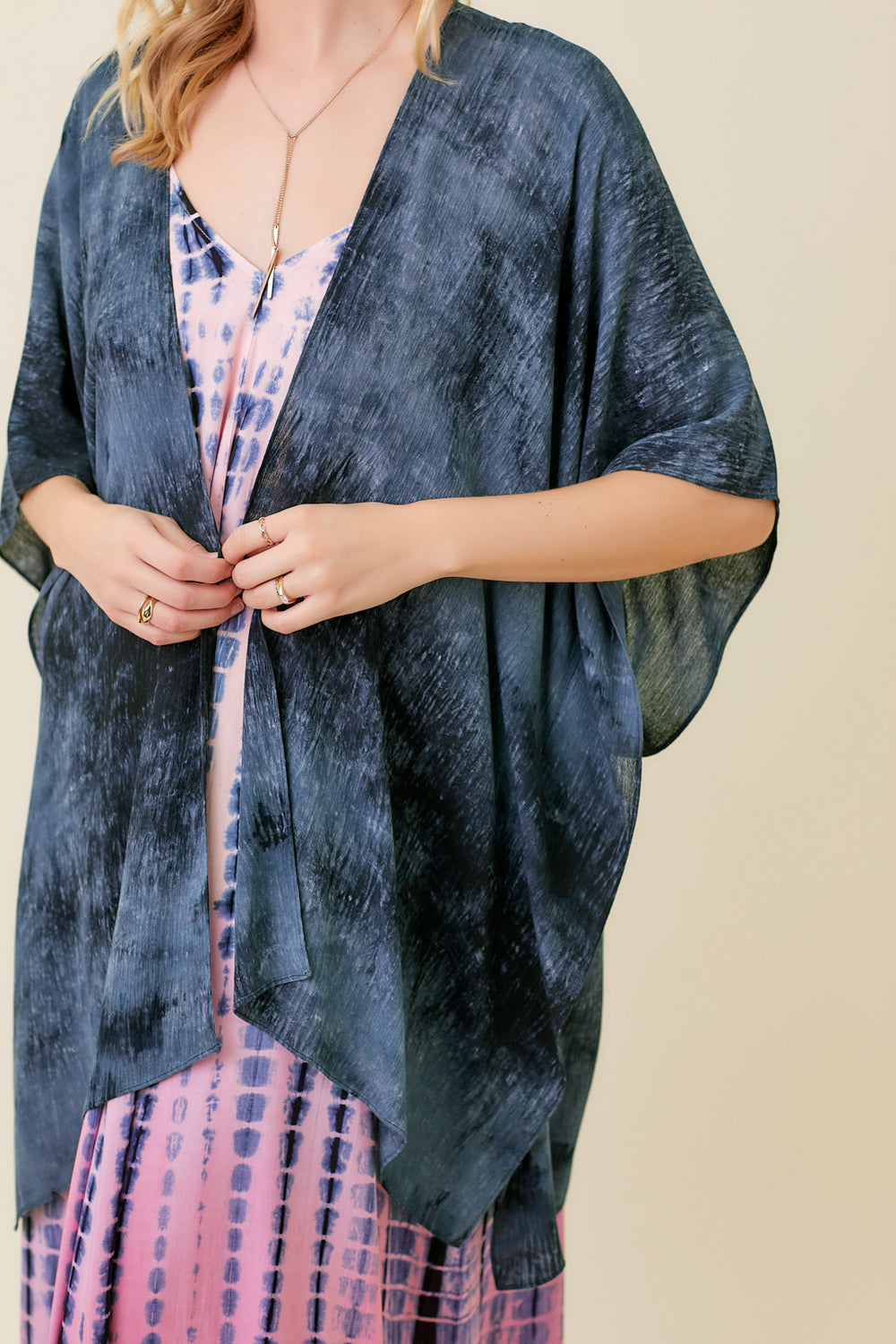 Tie Dye Print Crinkle Kimono