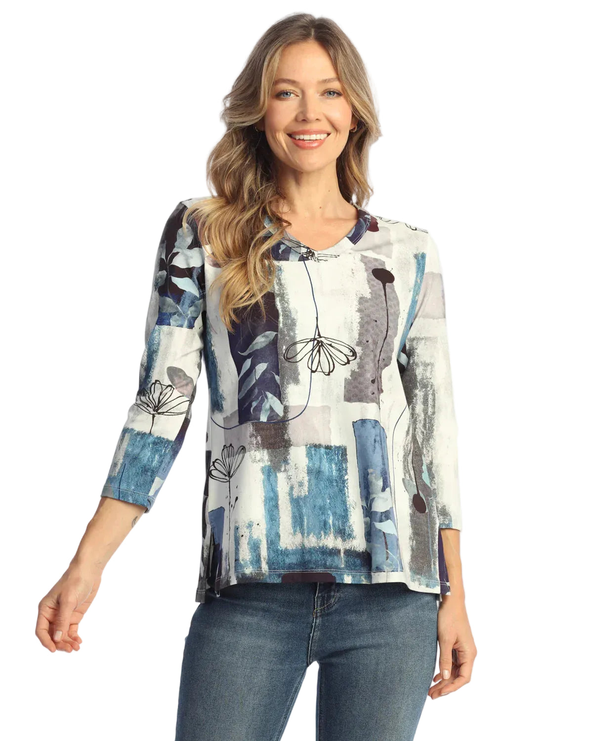 V-Neck Top with Side Slits - Aurelia
