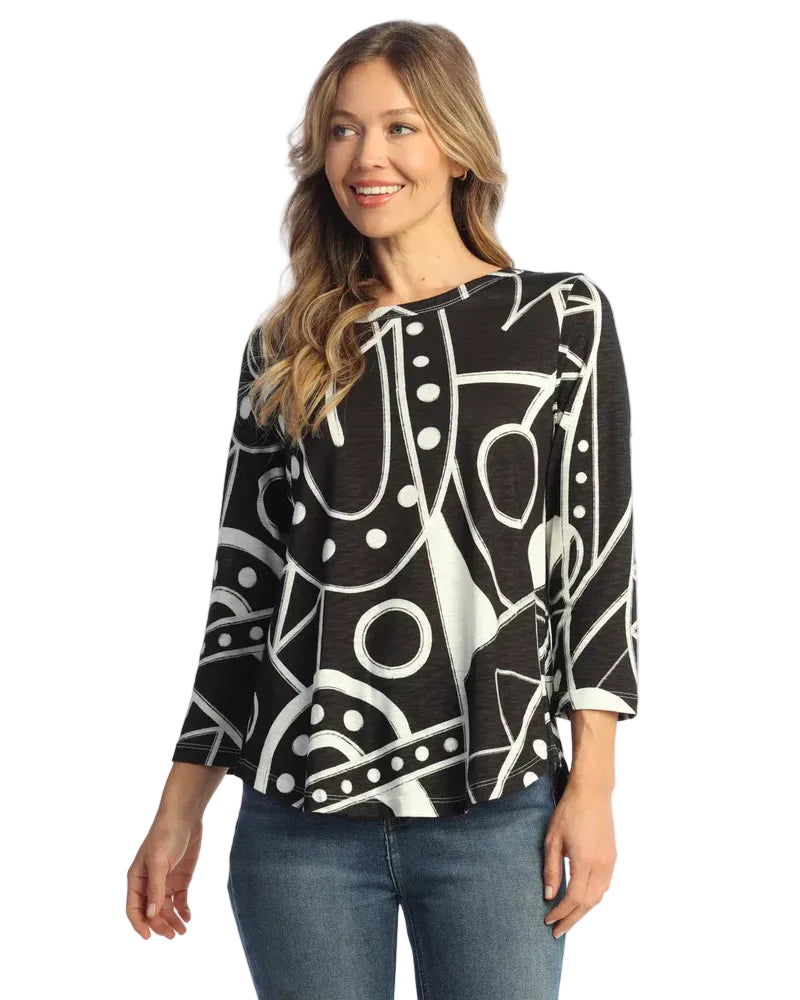 3/4 Sleeve Cotton Round Neck Top - Deja Vu