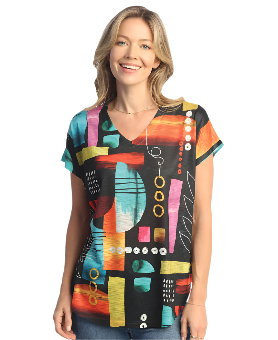 C-V-Neck Dolman Cap-Sleeve Top, Geneva