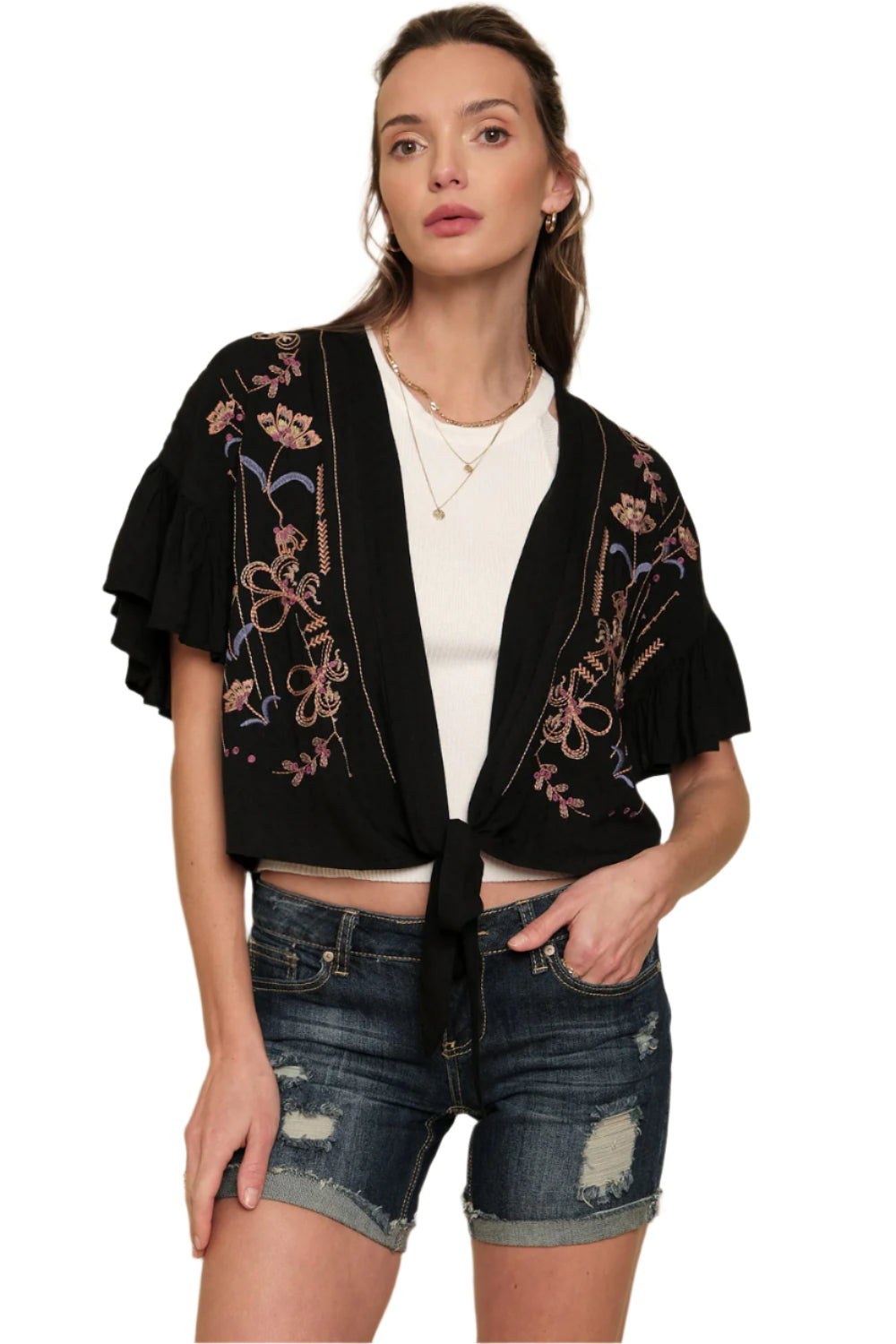 Ruffle Sleeve Tie Front Top