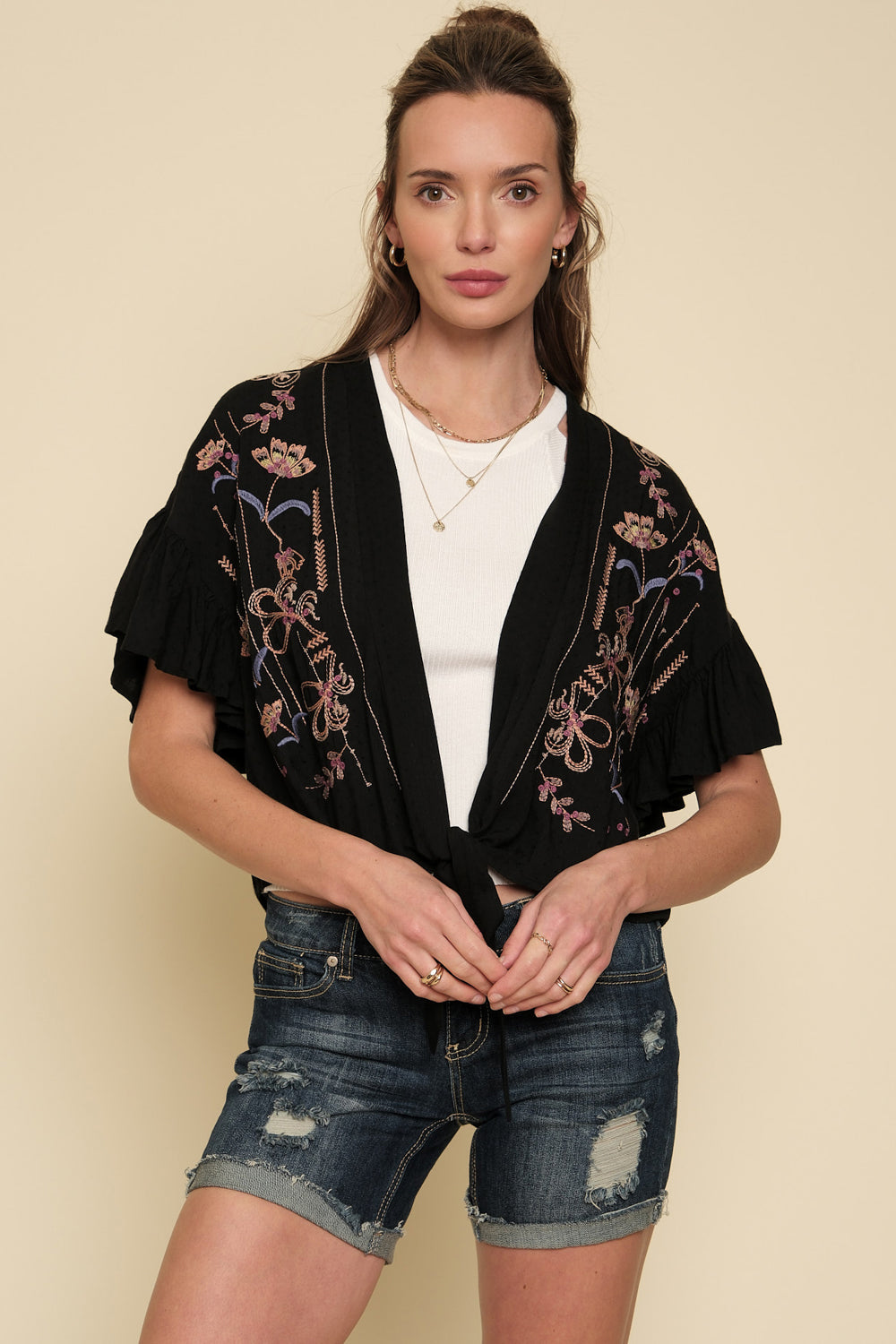 Ruffle Sleeve Tie Front Top