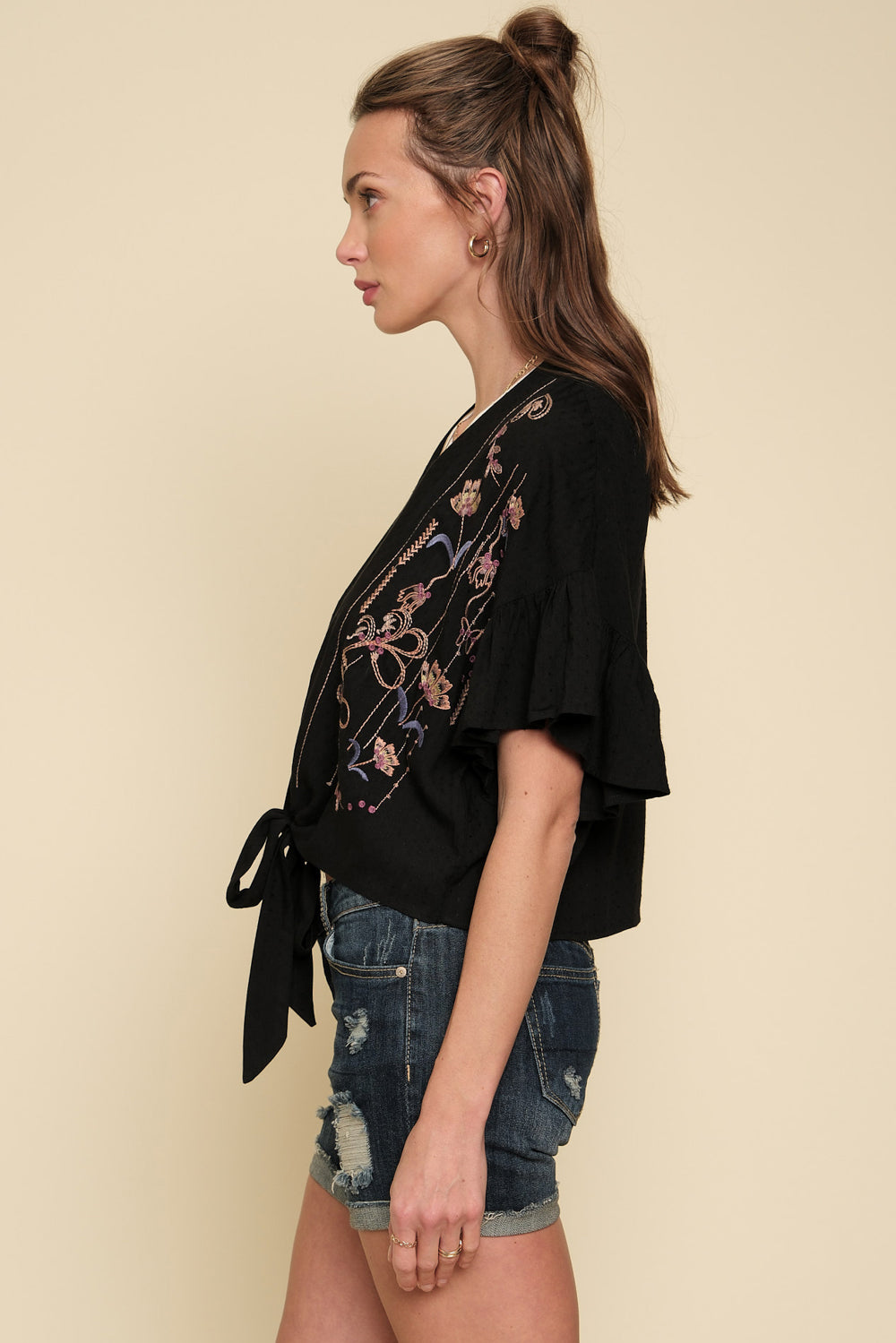Ruffle Sleeve Tie Front Top