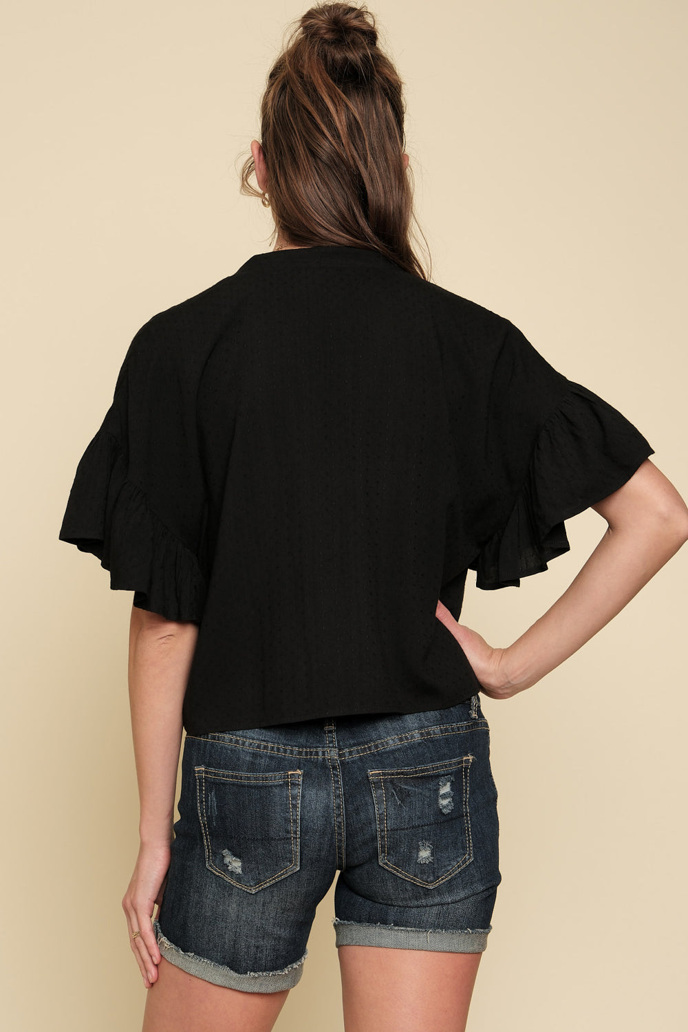 Ruffle Sleeve Tie Front Top