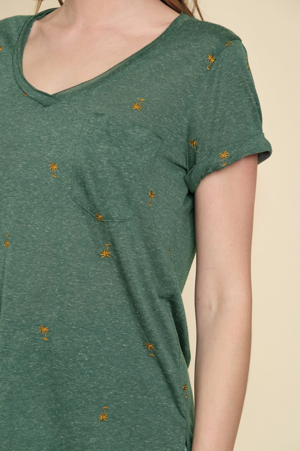Embroidered Rolled Up Sleeve Top