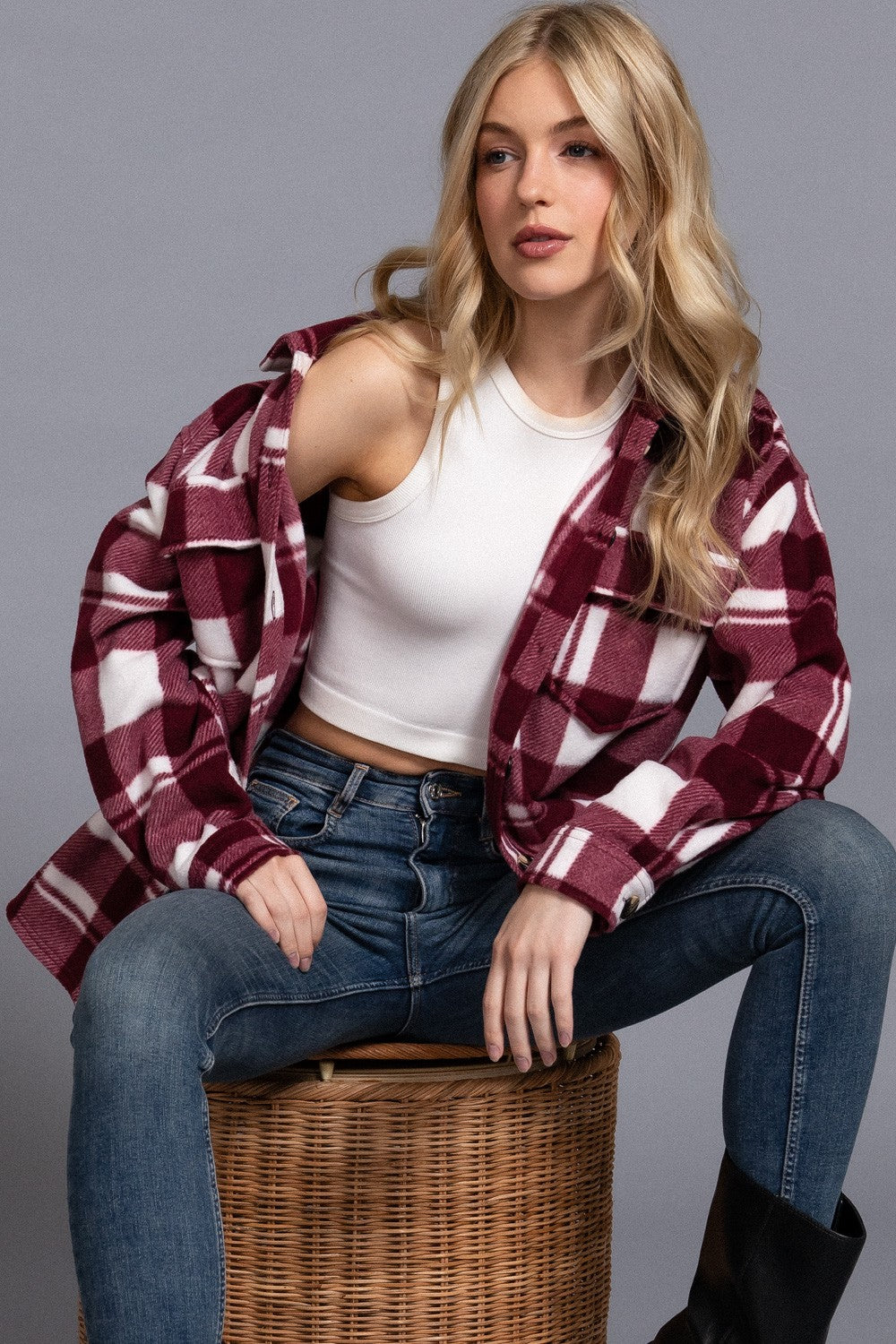 Button Up Plaid Fleece Shirt