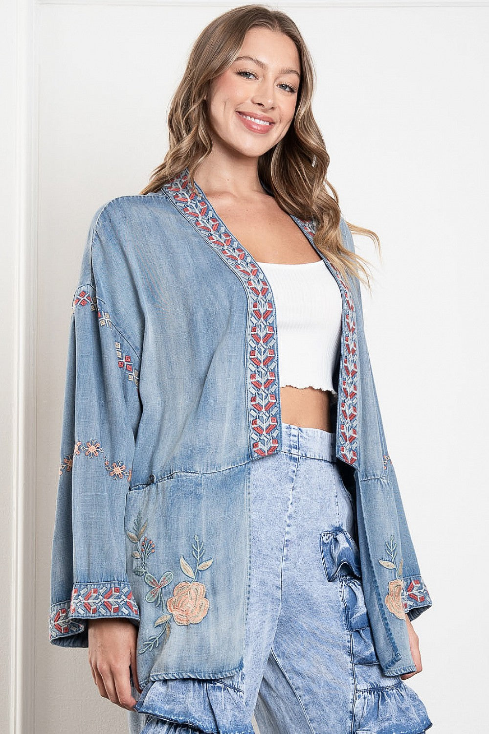 Embroidered, Washed Denim Duster