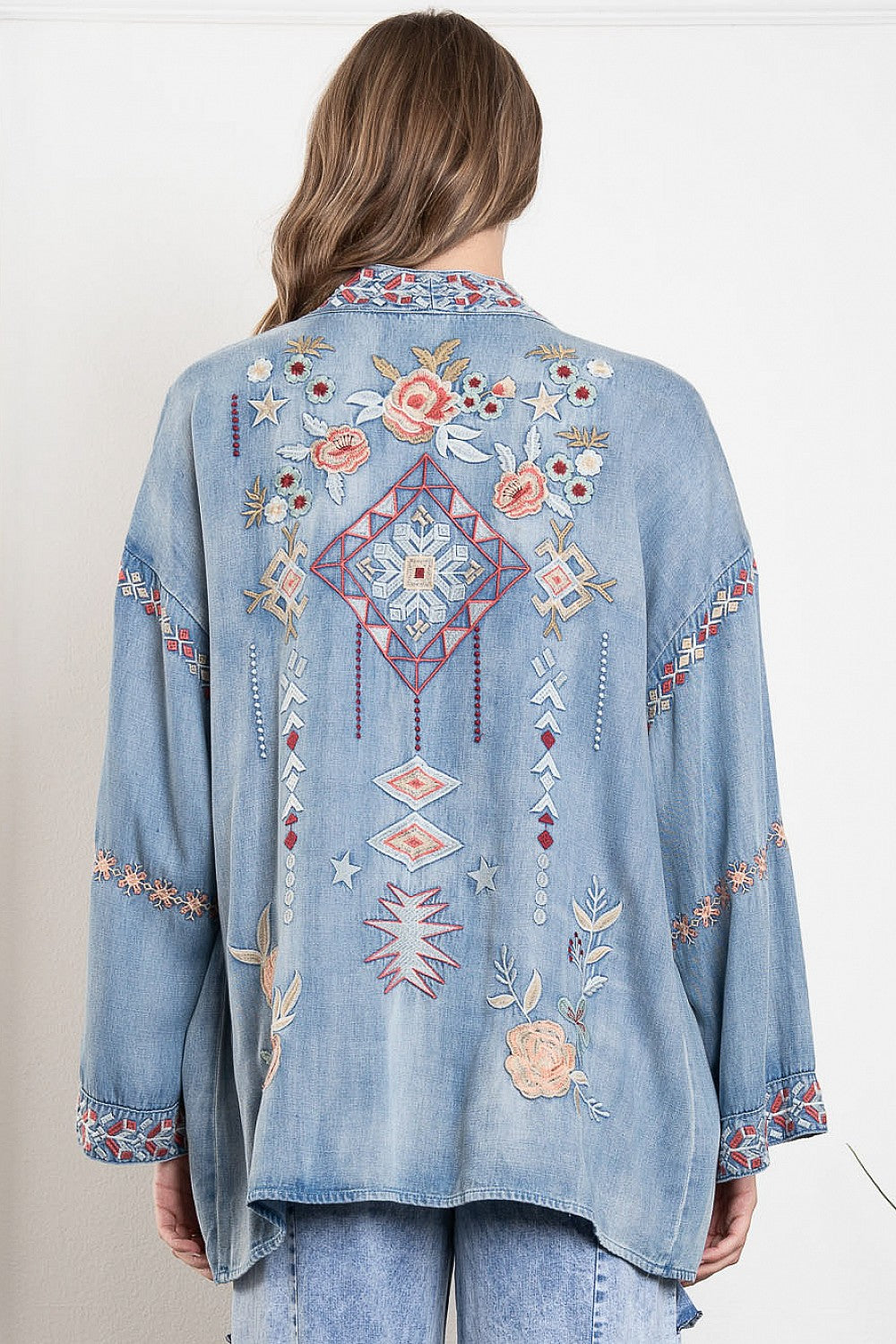 Embroidered, Washed Denim Duster