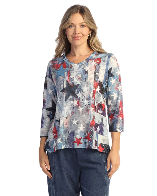 3/4 Slv V-Neck Side Slit Top - Glory Days
