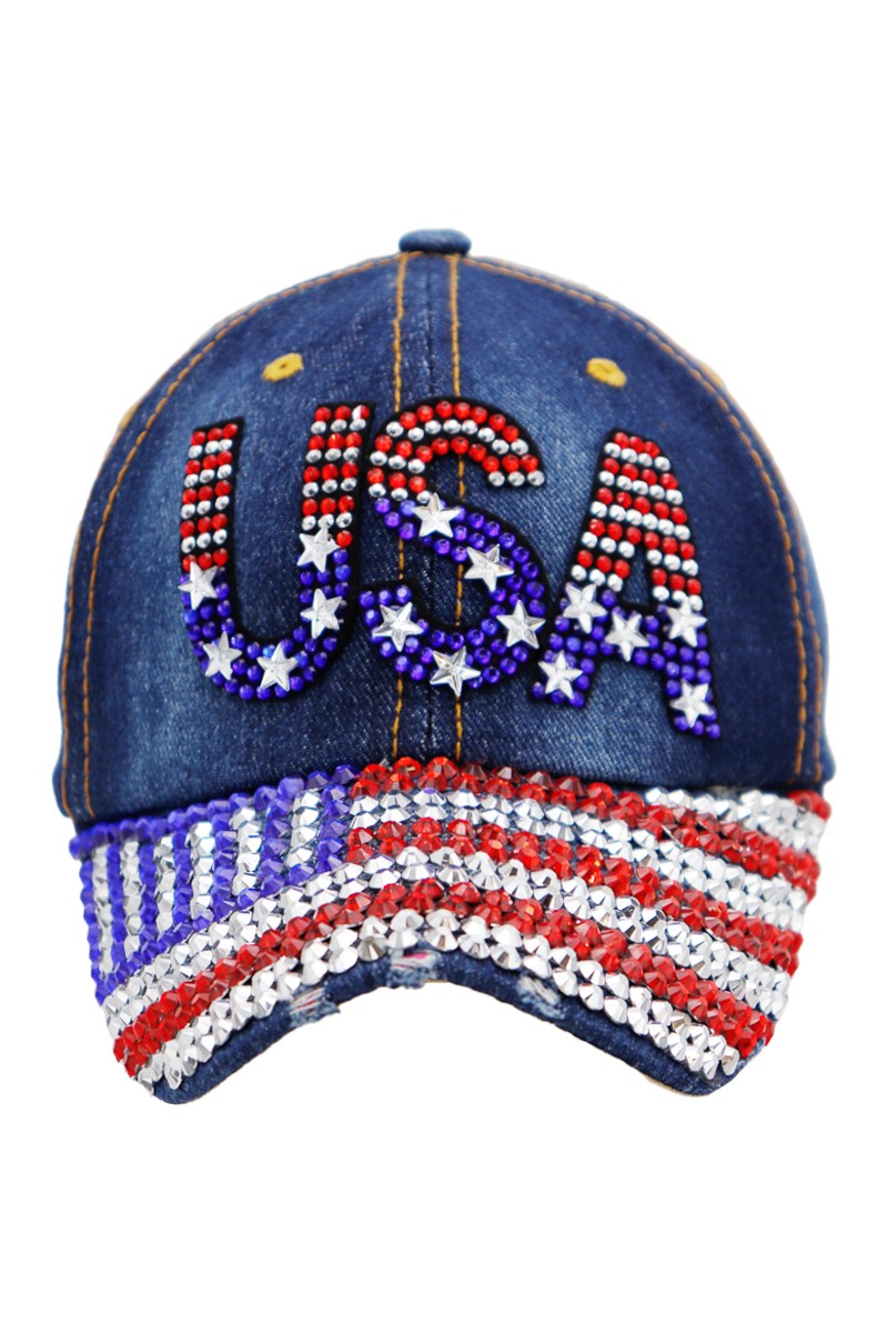 USA Flag Bling Rhinestone Cap