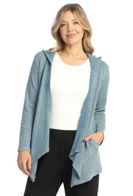 Cascading Hooded Thermal Cardigan with Patch Pockets