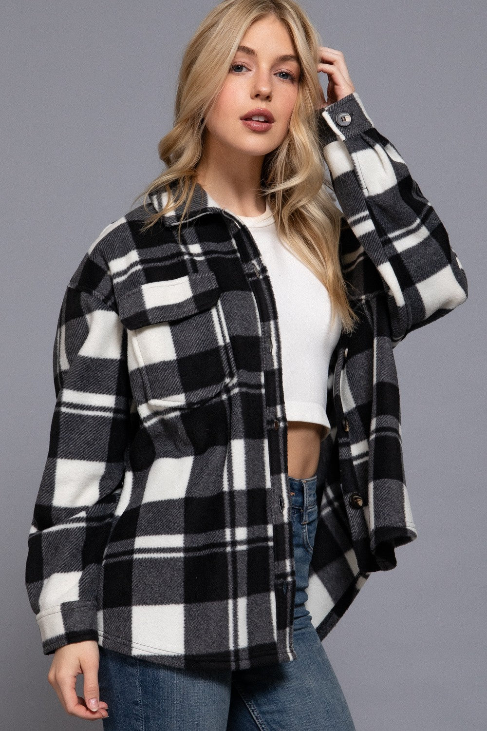 Button Up Plaid Fleece Shirt