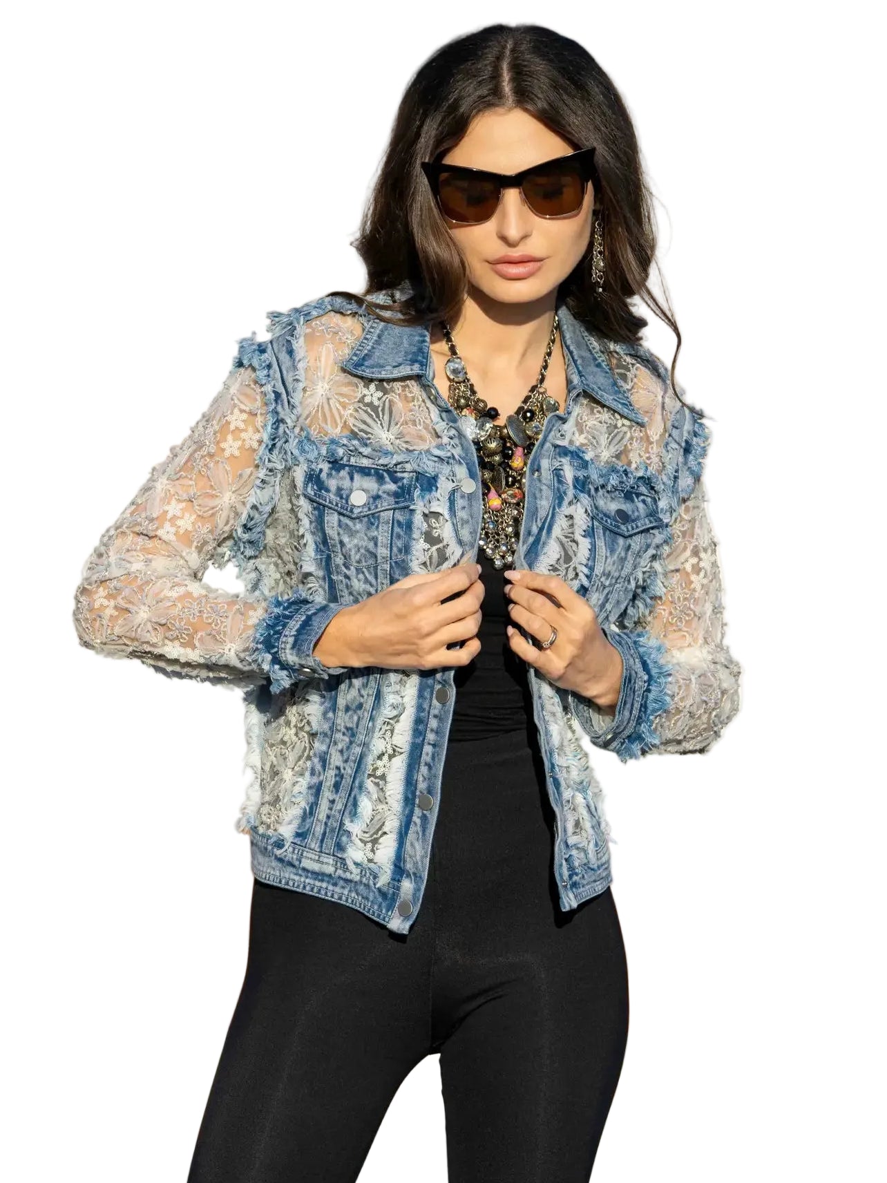 Denim Lace 3D Floral Embroidered jacket