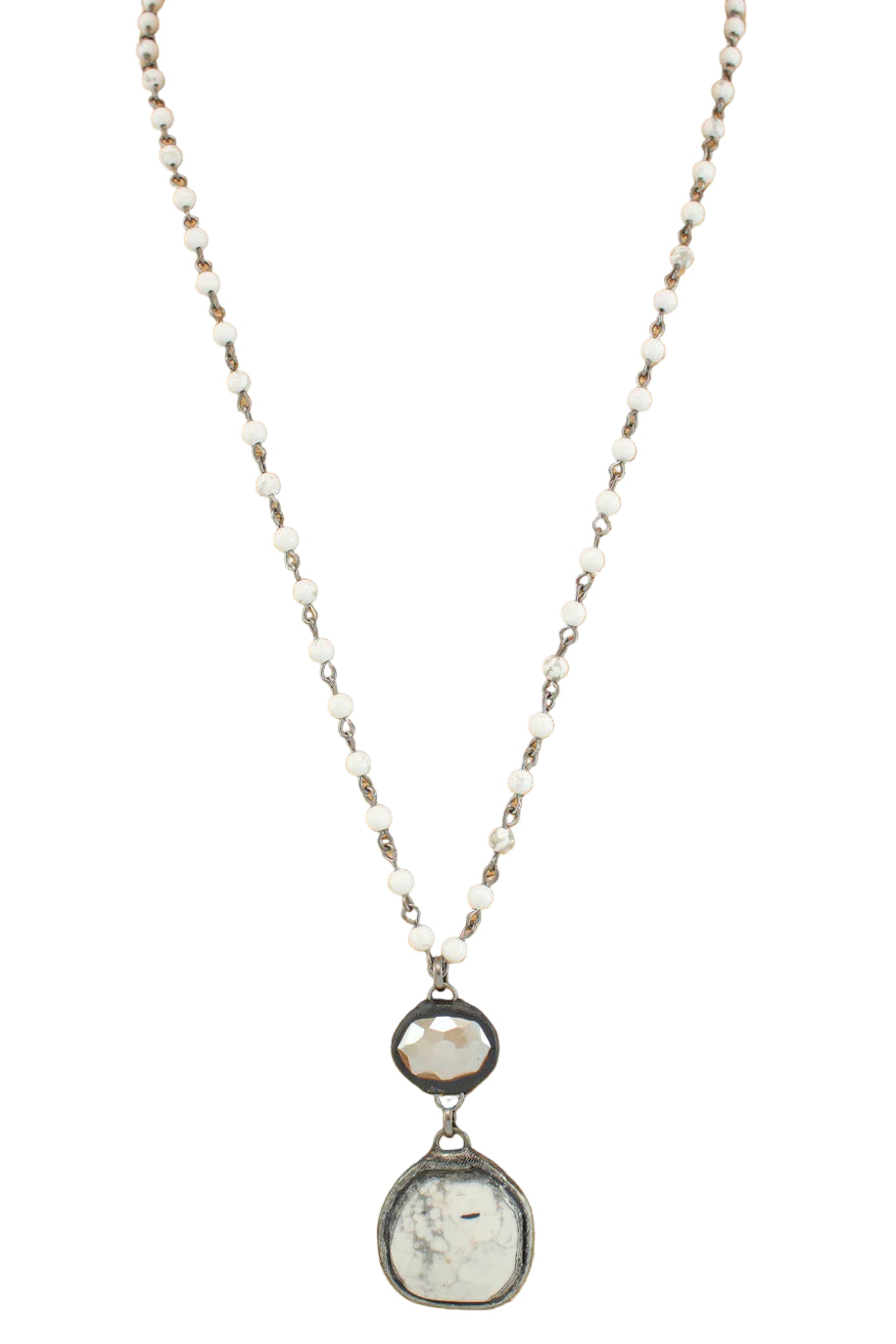 Long Beaded Necklace with Stone Pendant