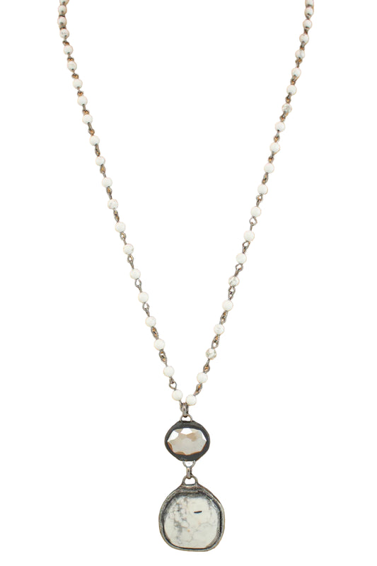 Long Beaded Necklace with Stone Pendant