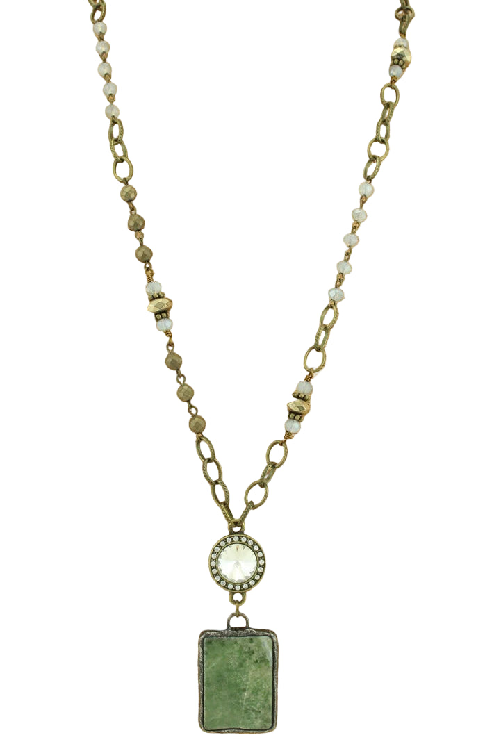 Long Mix Media Necklace with Stone Pendant