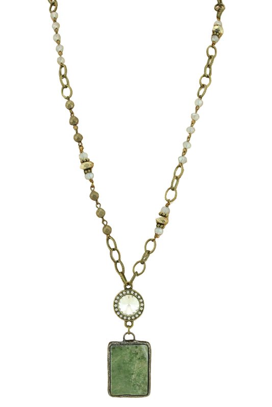 Long Mix Media Necklace with Stone Pendant
