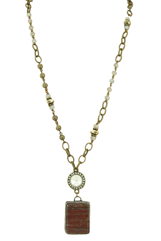 Beaded/Chain Necklace with Stone Pendant