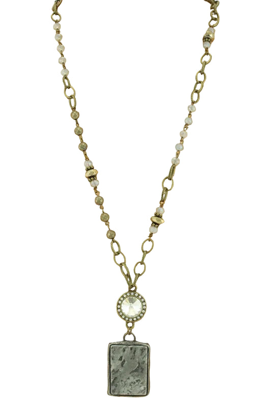 Beaded/Chain Necklace with Stone Pendant