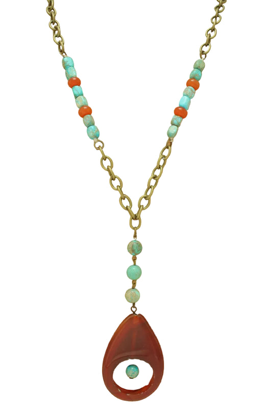 Mix Media Long Necklace with Teardrop