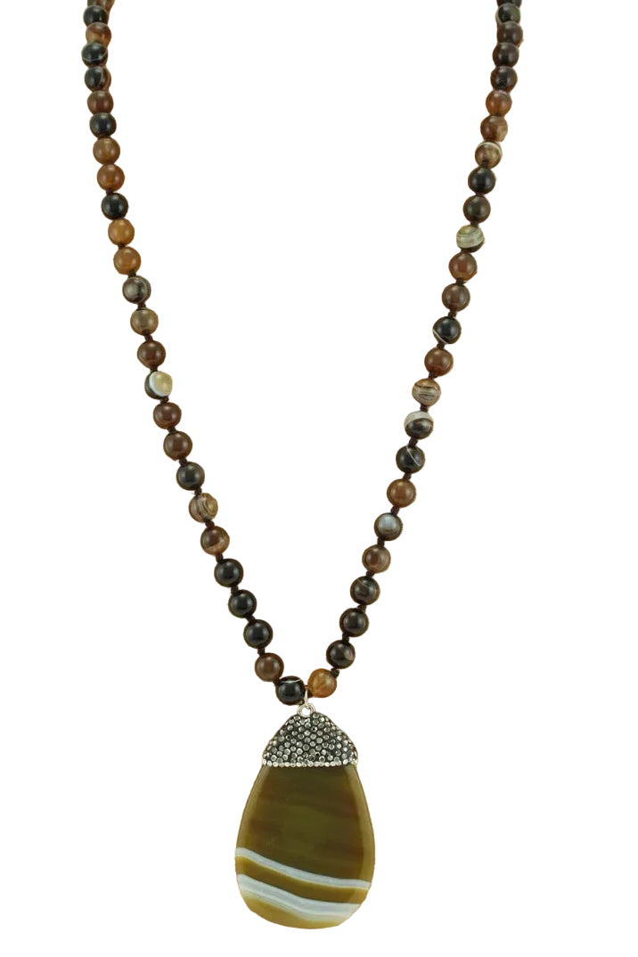 Long Beaded Necklace with Teardrop Pendant