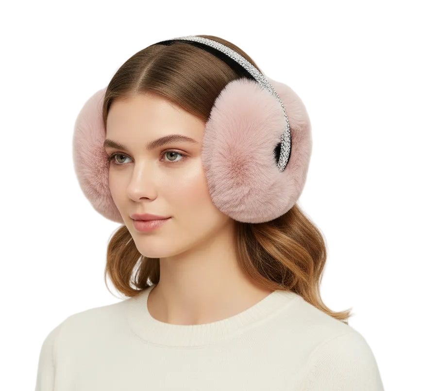 Chevron Bling Rhinestone Faux Fur Earmuffs