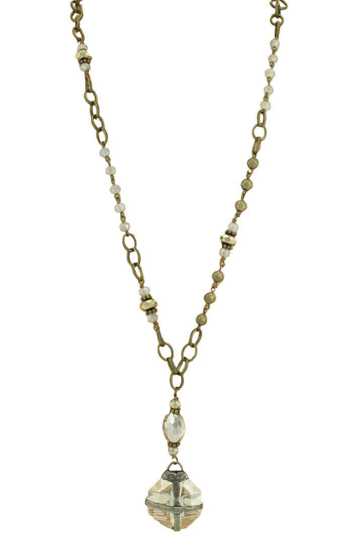 Mix Media Necklace with Crystal Pendant