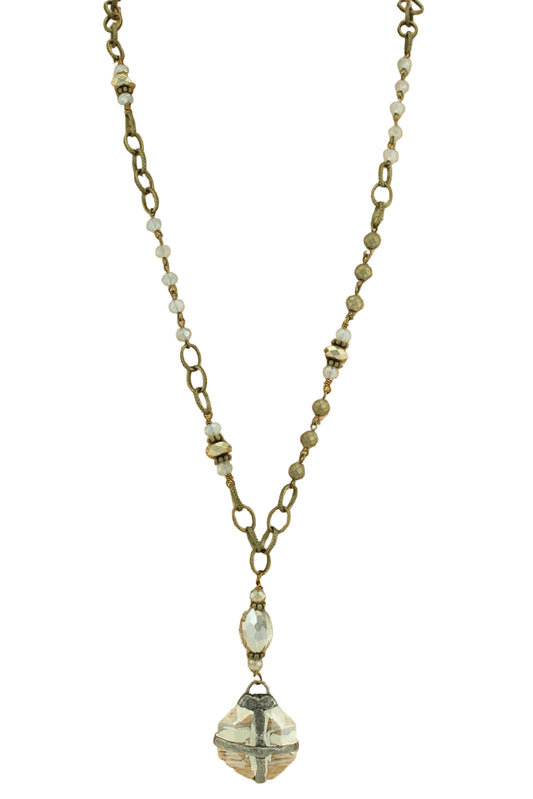 Mix Media Necklace with Crystal Pendant