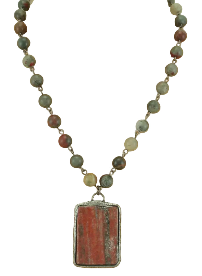 Short Beaded Necklace with Stone Pendant