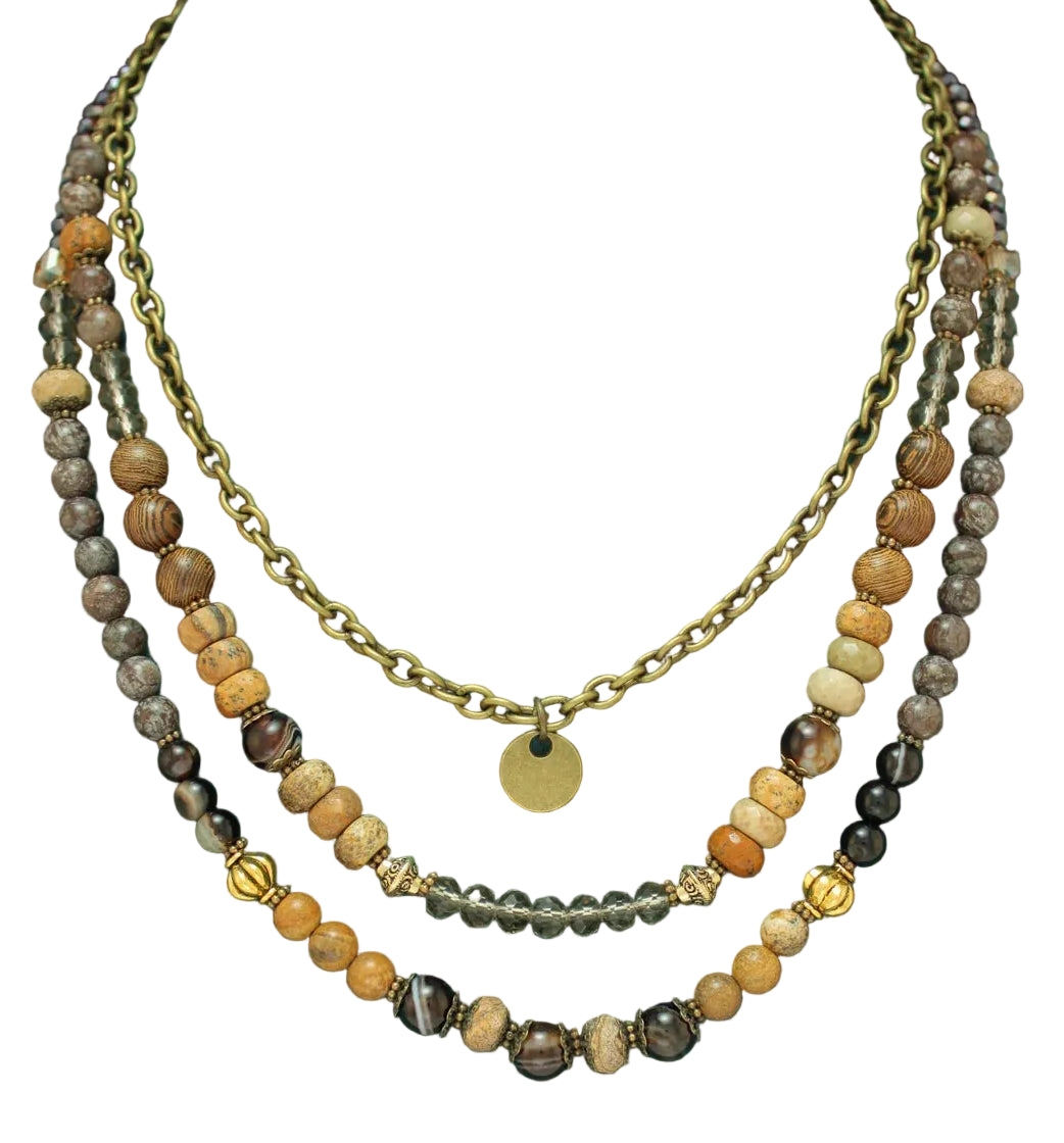 3 Strand Beaded Necklace with Charm