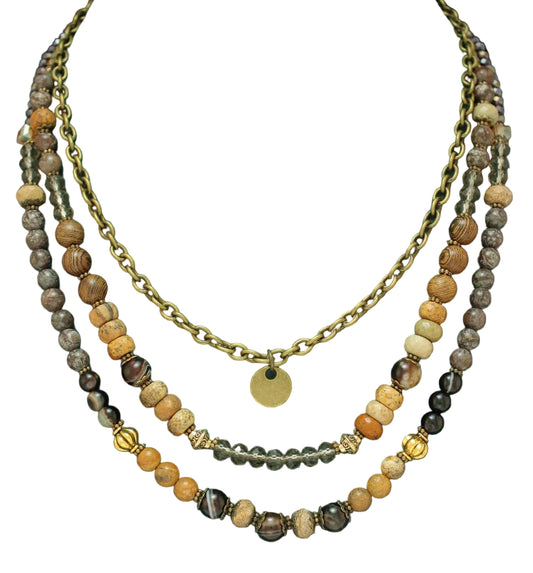 3 Strand Beaded Necklace with Charm