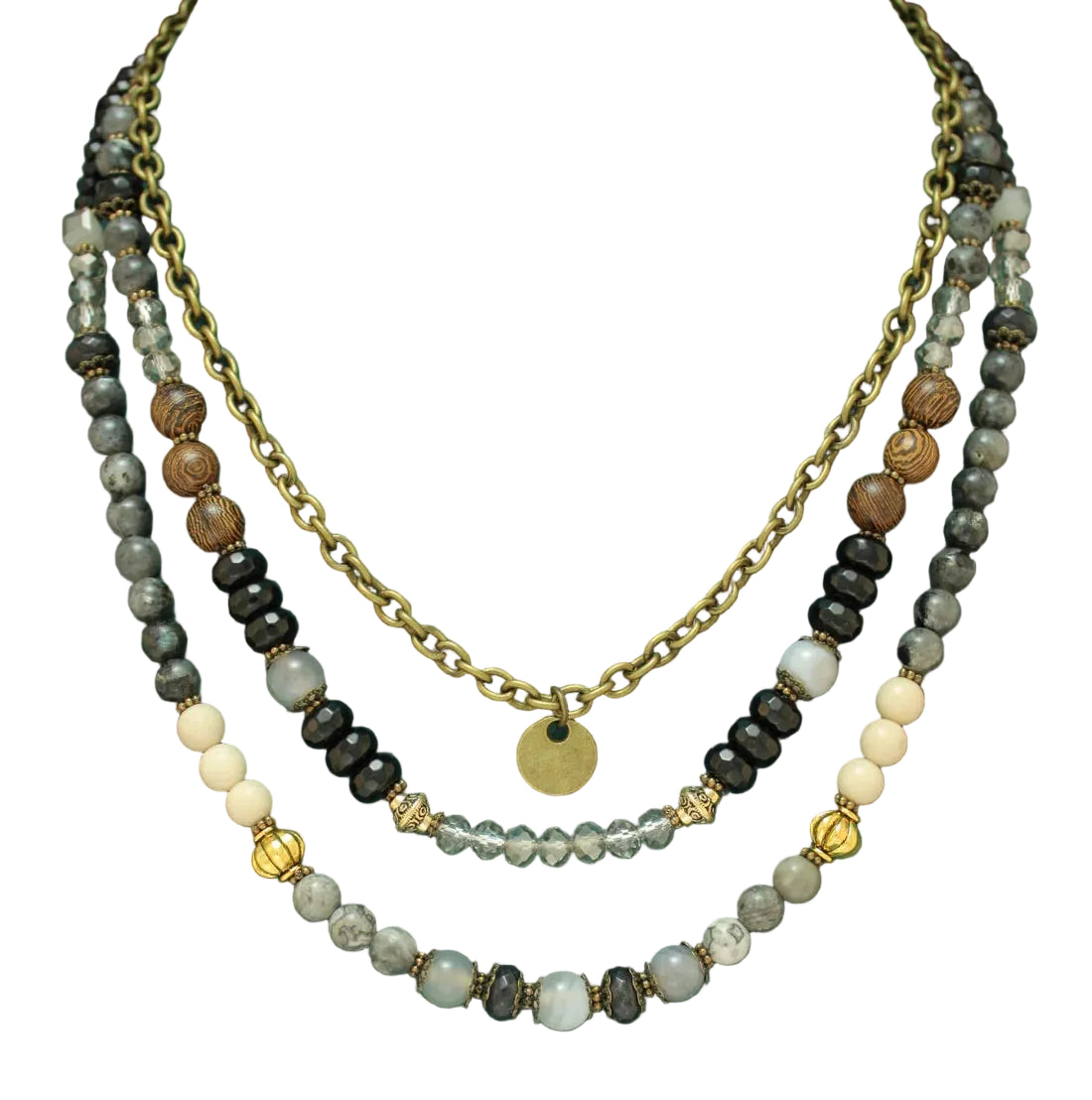 3 Strand Beaded Necklace with Charm