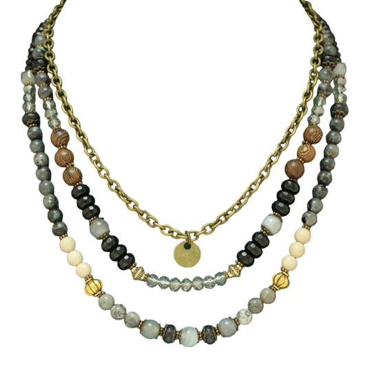 3 Strand Beaded Necklace with Charm